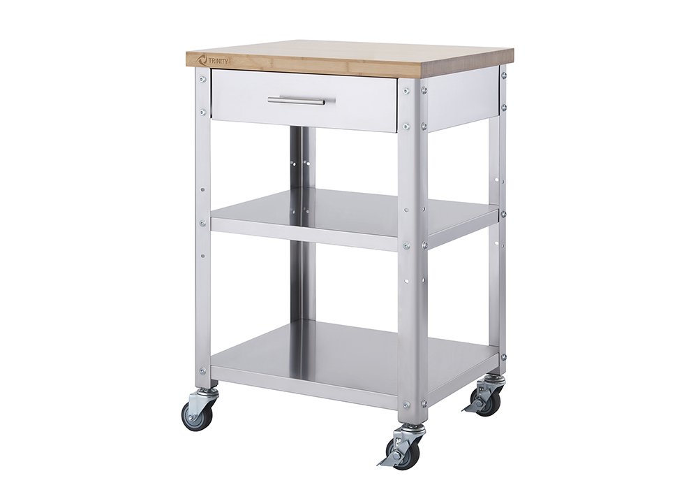 stainless steel kitchen cart with bamboo top