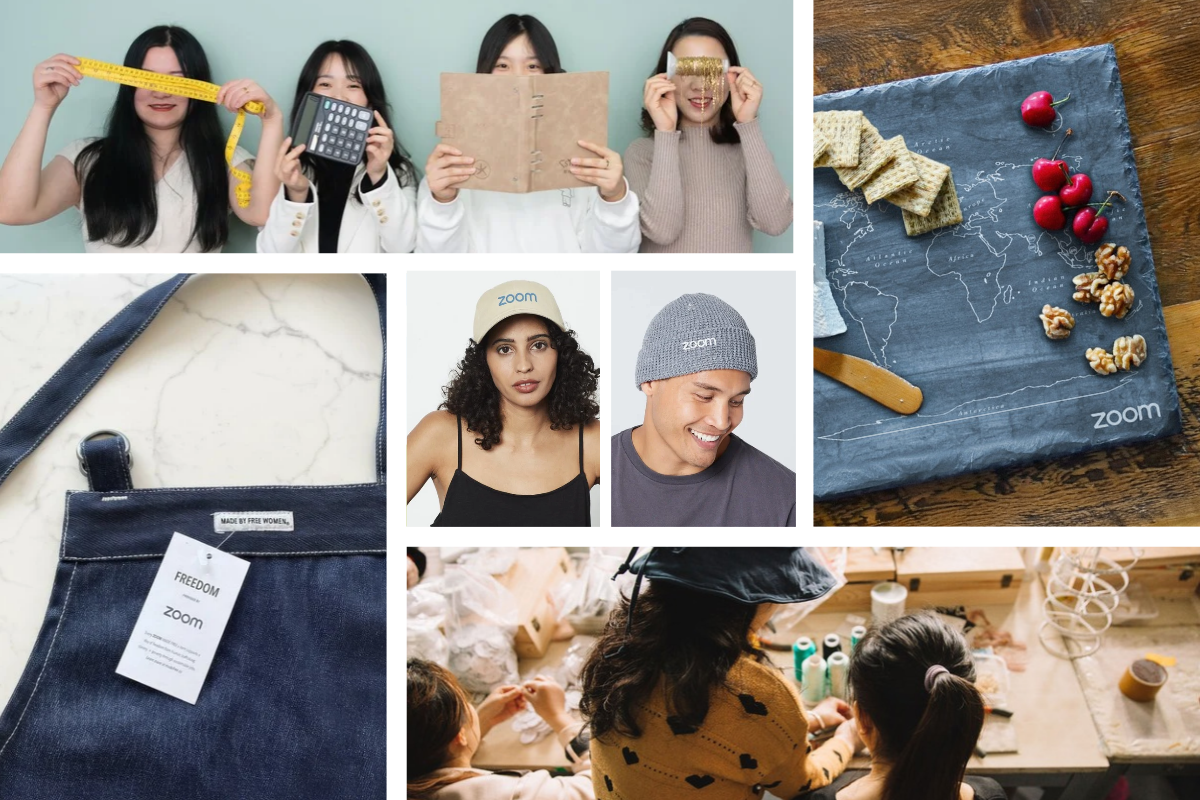 Collage showing Zoom products that gives back