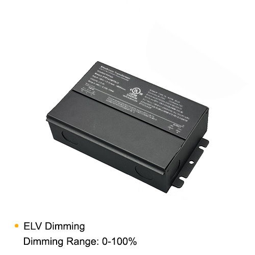 Class 2 LED Dimmable Transformer 300W 24V constant voltage power supply with integrated junction box compatible with ELV dimmers for LED strip lights, under cabinet lighting, and architectural lighting