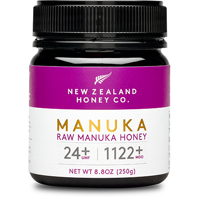 Container of New Zealand Manuka honey, 24+ UMF, 8.8 oz.