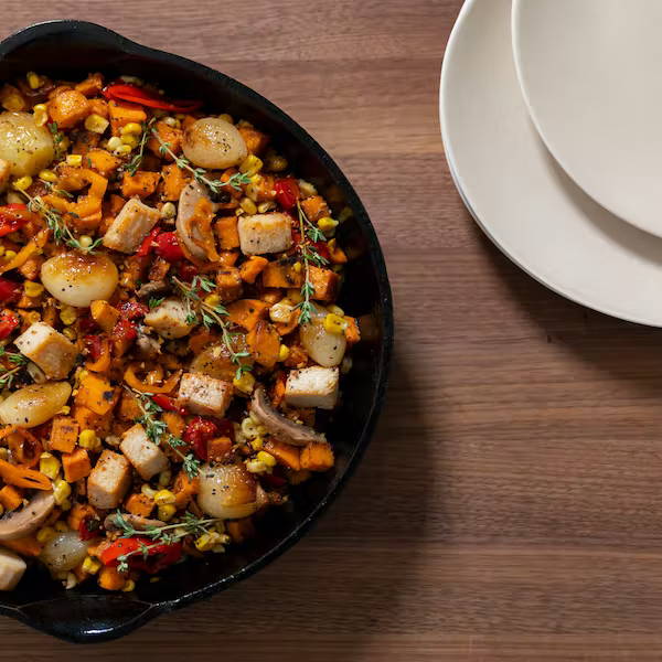top view of leftover turkey hash