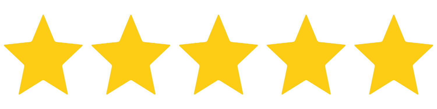 Five yellow stars in a row, representing a perfect rating.