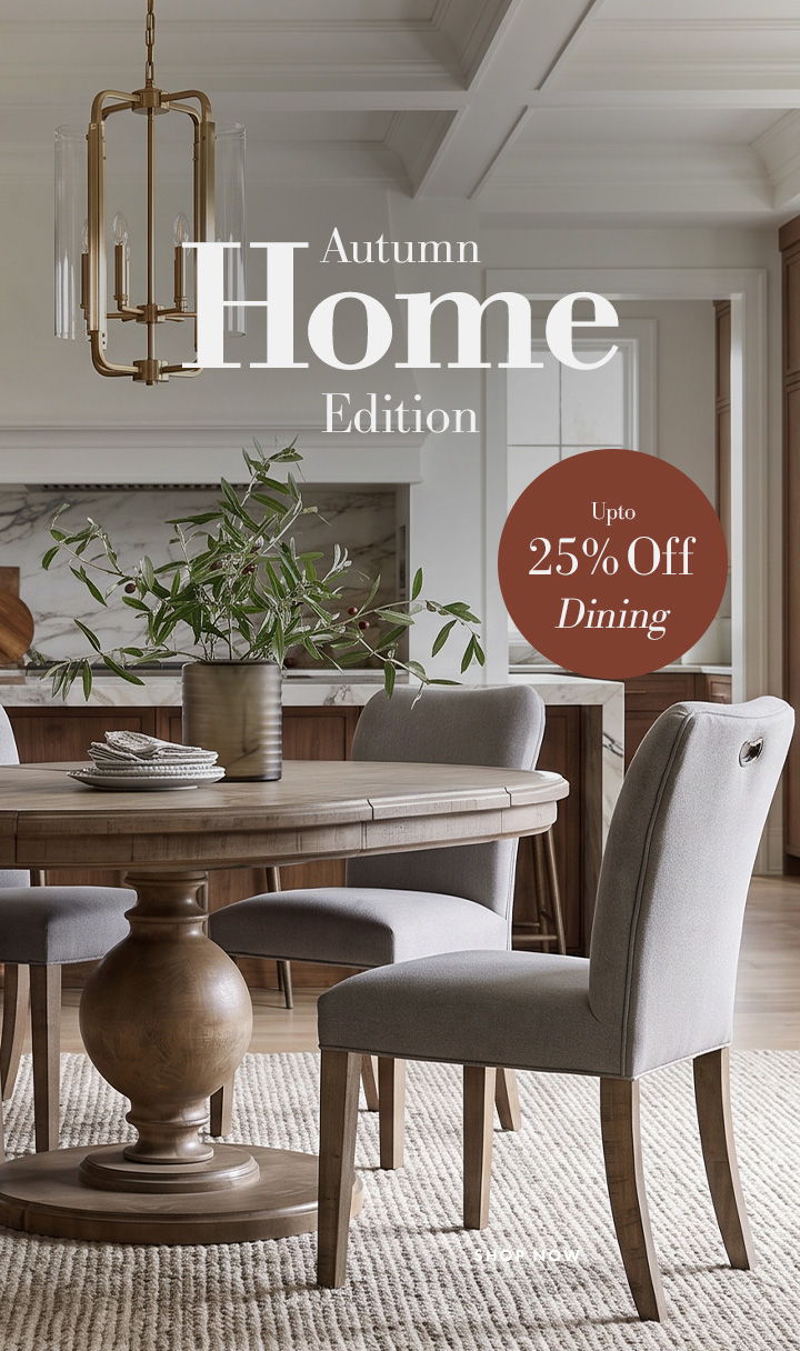 Autumn Home Edition advertisement featuring dining furniture with a discount offer.