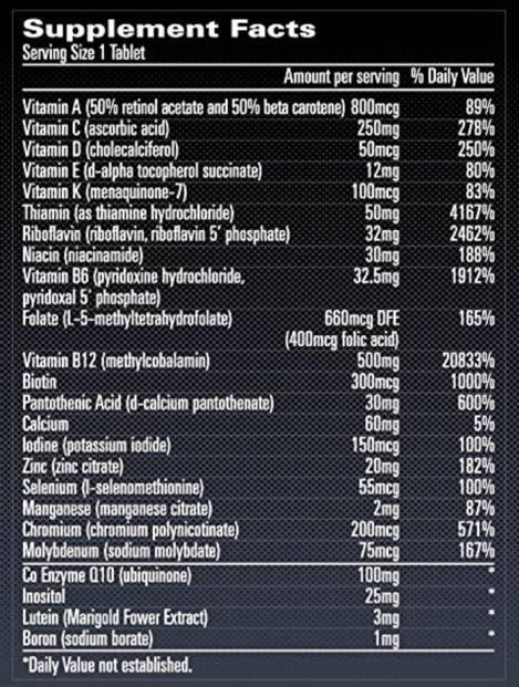 multivitamin supplement facts label