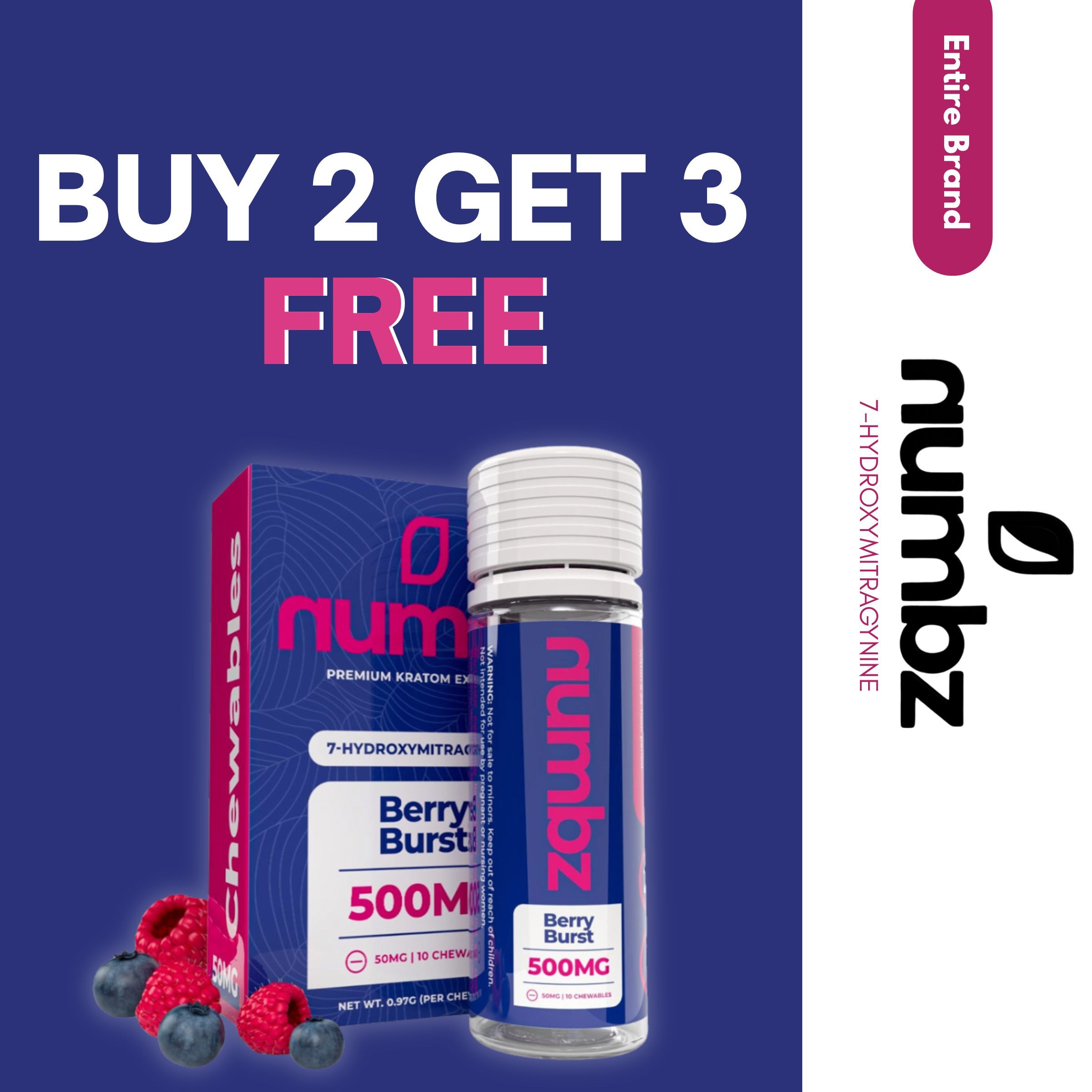 Promotional image for numbz product: Buy 2 get 3 free offer.