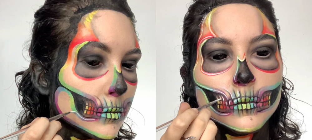 Color skull face paint glow in the dark