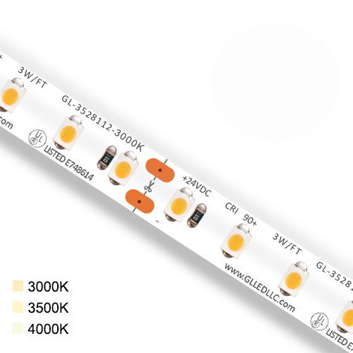 LED light strip with varying color temperatures indicated.