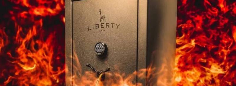Gun safe surrounded by flames