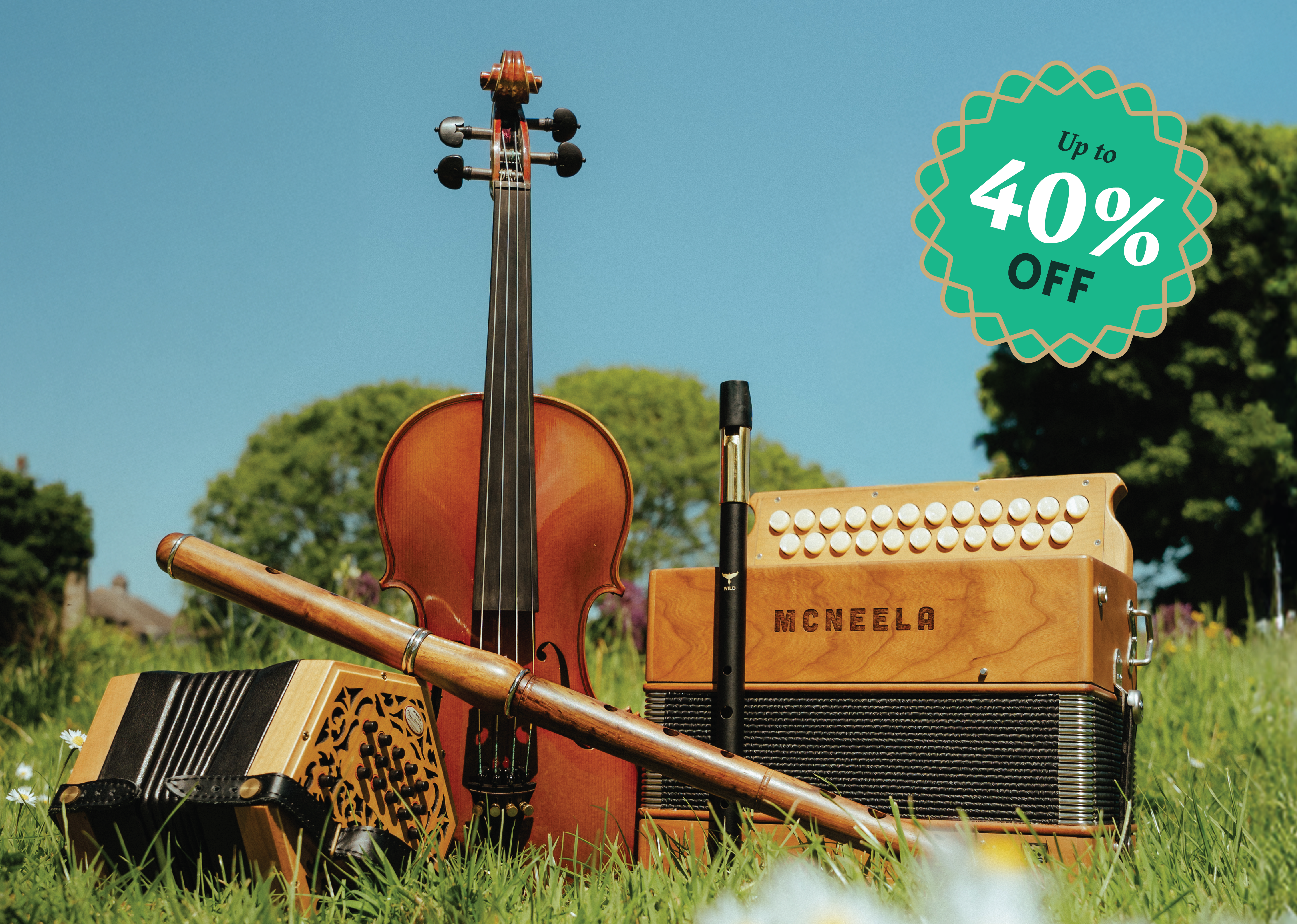 Musical instruments on grass with a 
