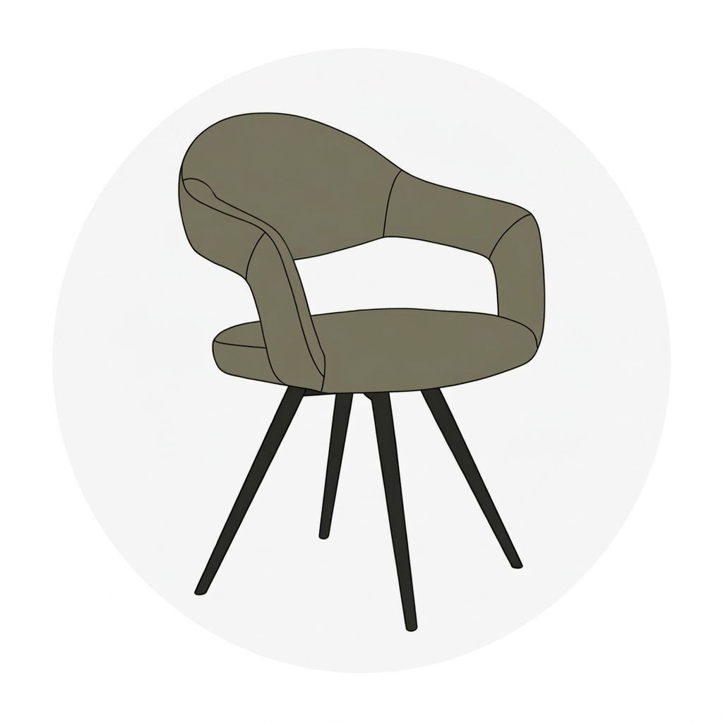 A modern green chair with armrests and a four-legged base.
