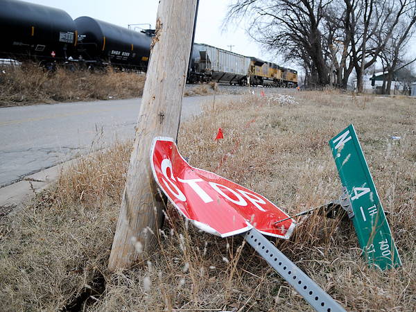 Damaged stop sign