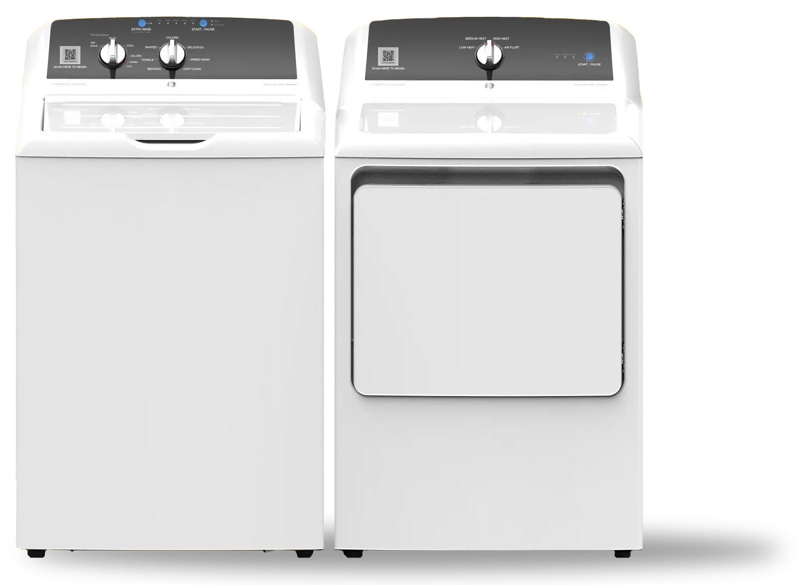 GE Appliances Commercial Top Load Washer and Dryer, white finish