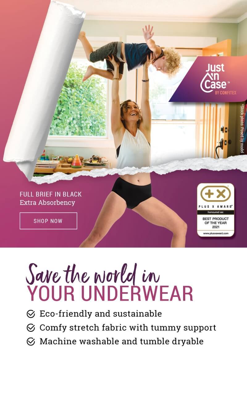 Supermum wearing Just'nCase period-proof underwear