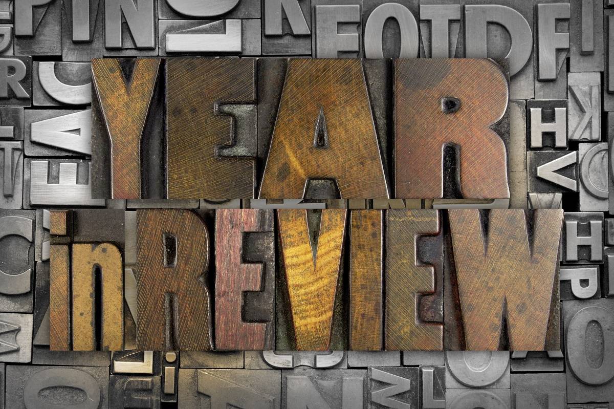 Year in review in wood block letters