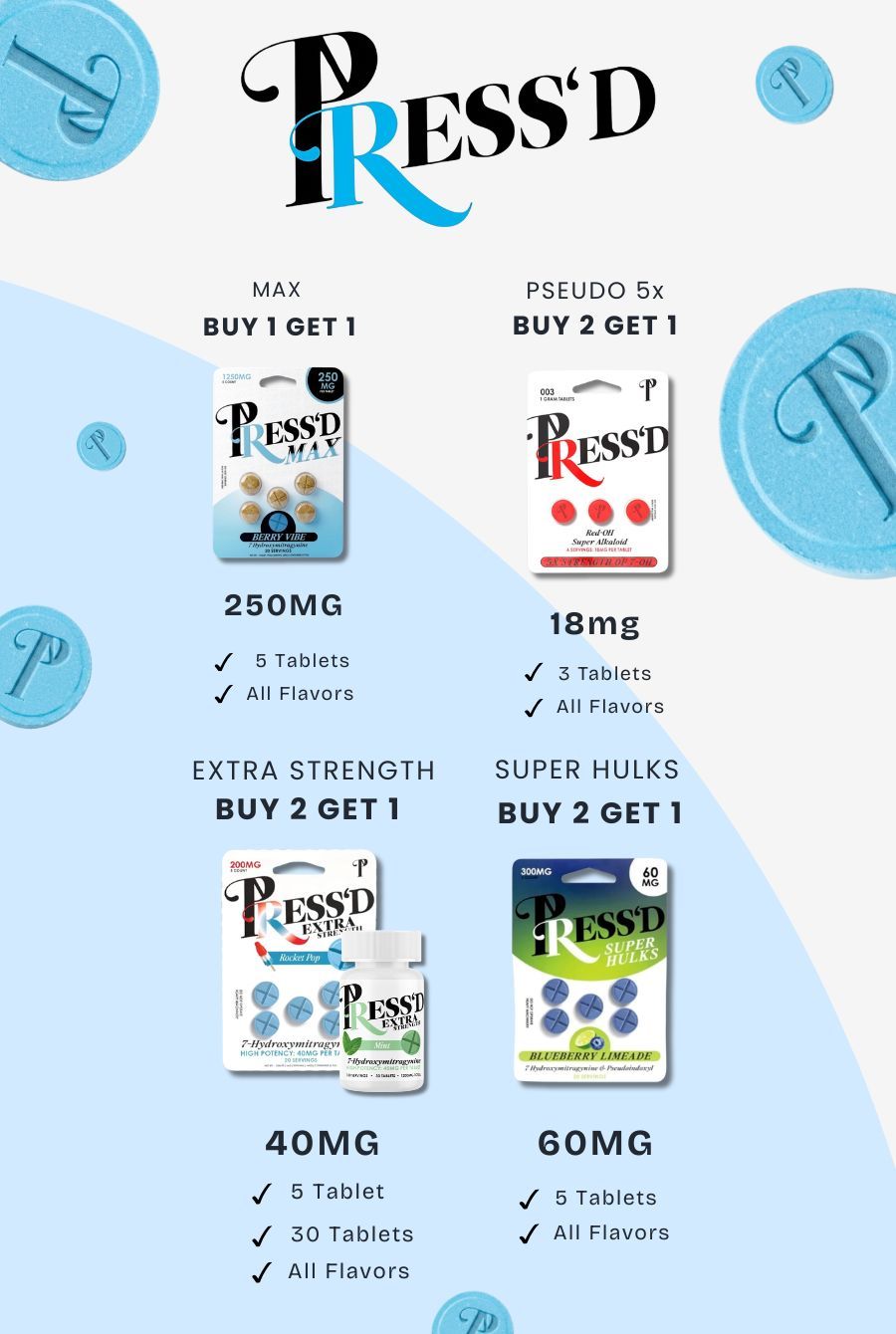 Promotional image for PRESS'D products with buy one get one offers.