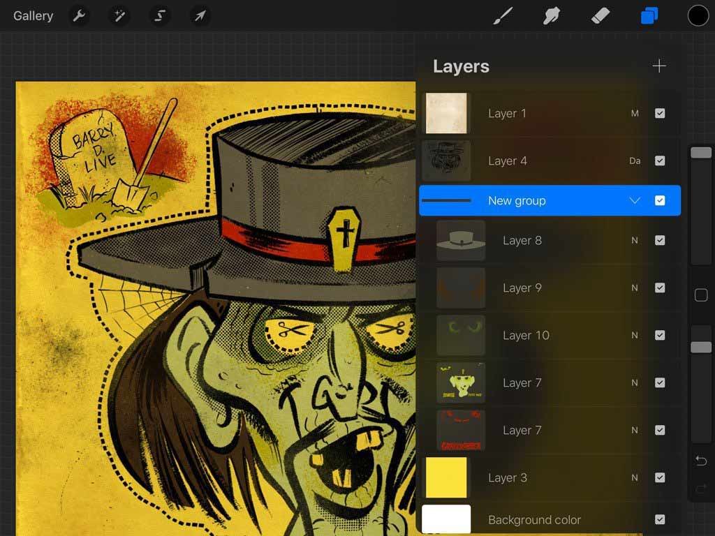 Layers Panel in Procreate with New group selected
