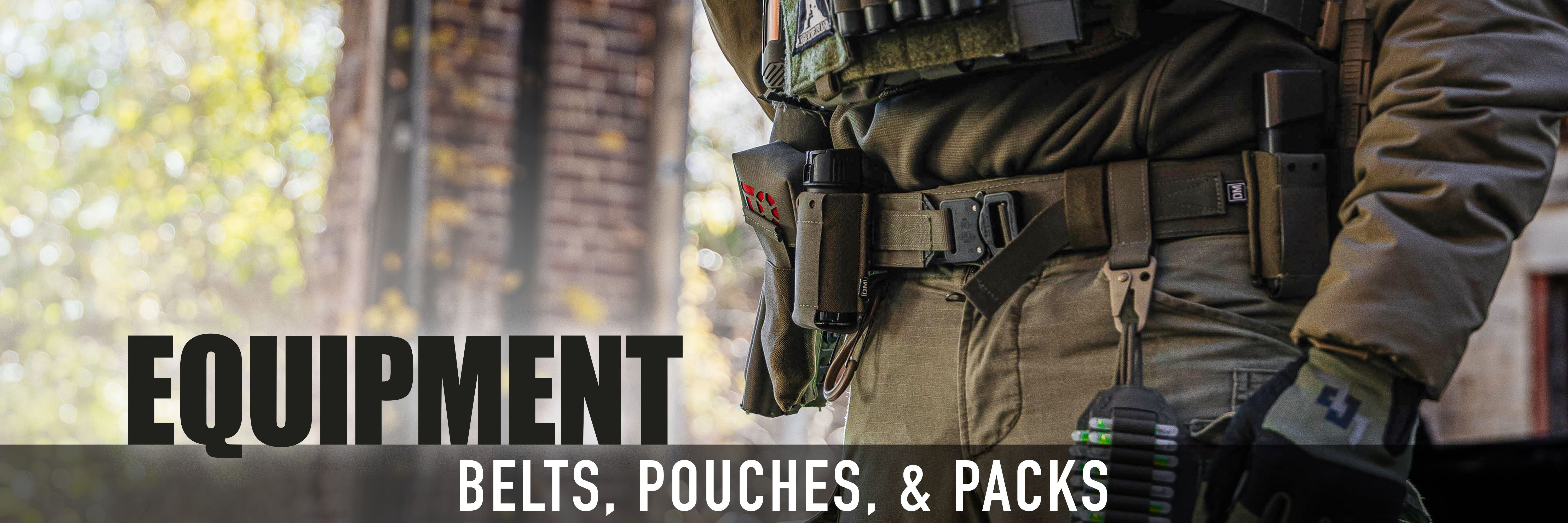 Image of tactical equipment: belts, pouches, and packs.