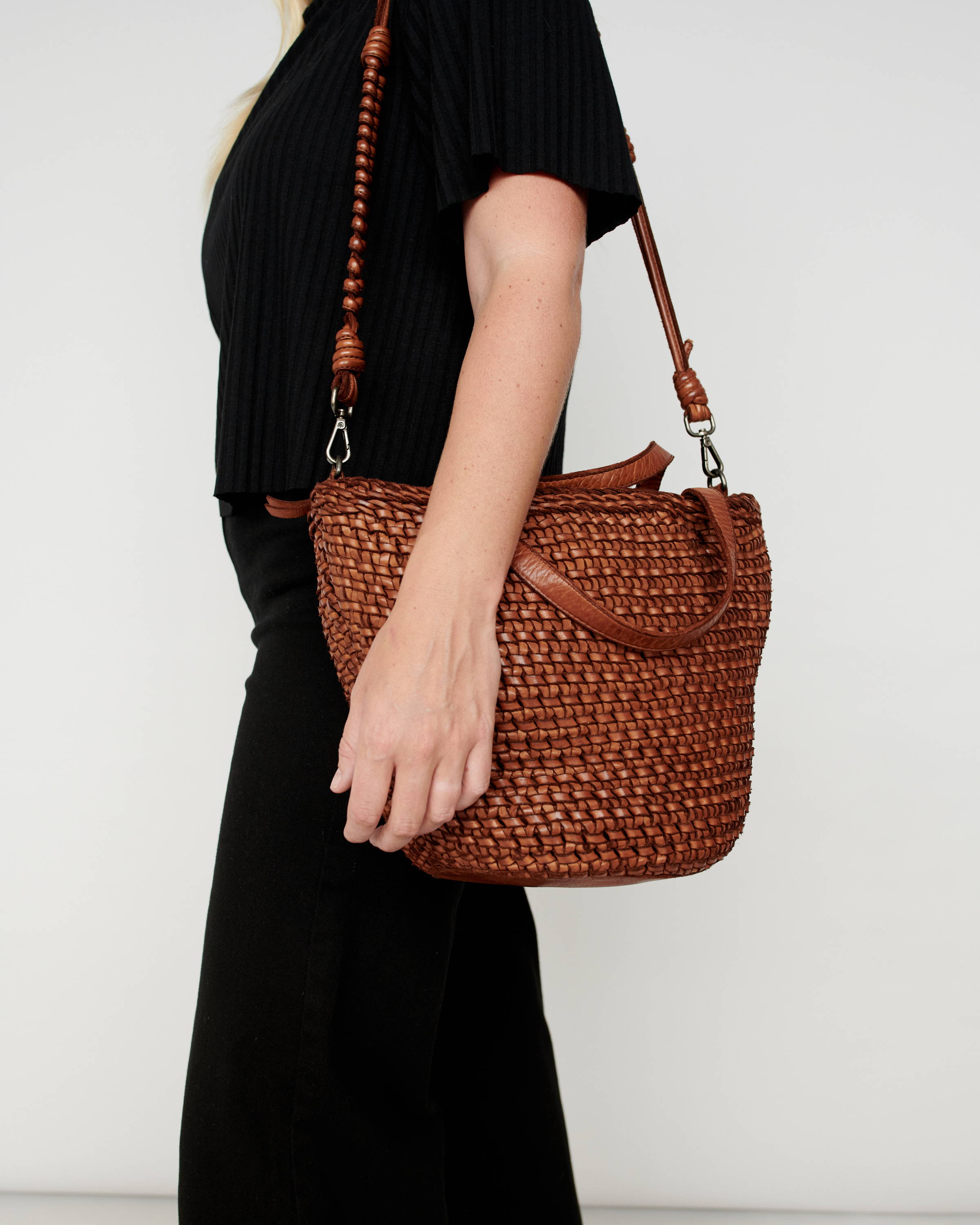 Woven leather bags Neela Crossbody A'mano collection Latico Leathers
