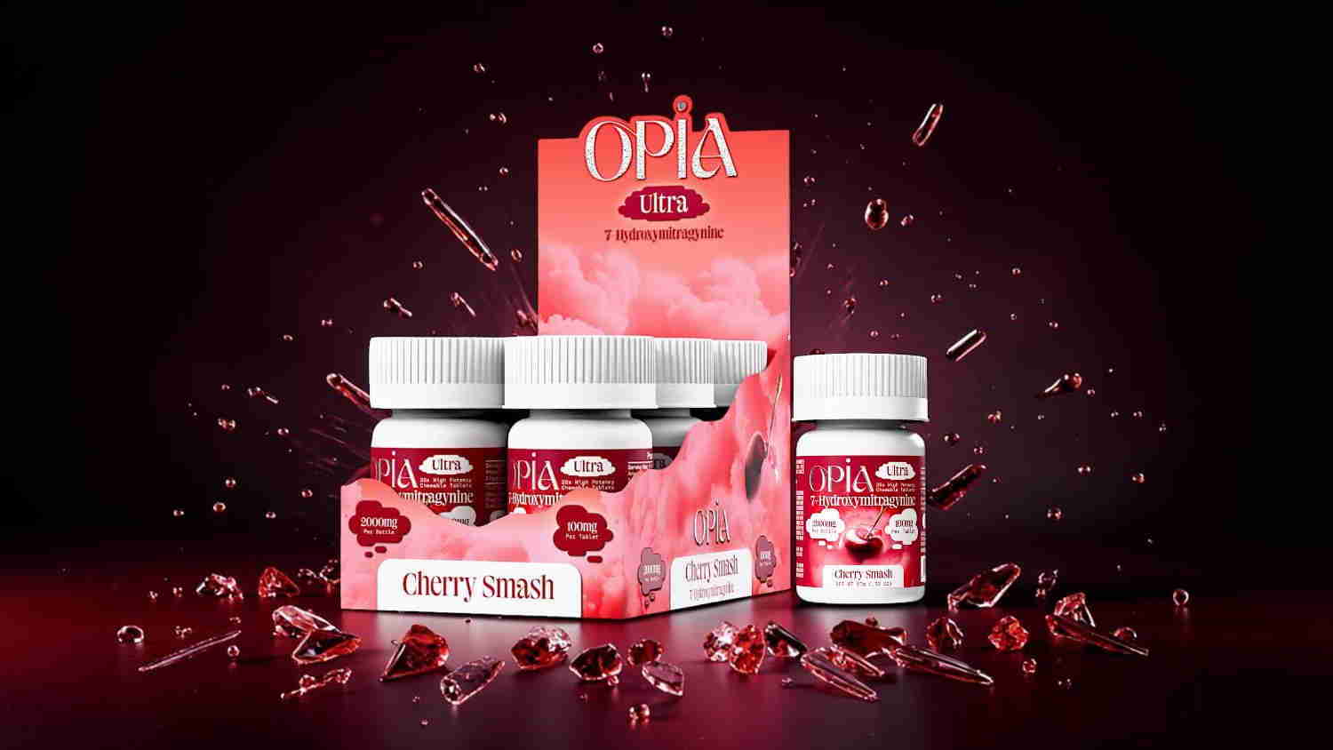 Product display of dietary supplements in a vibrant red packaging.