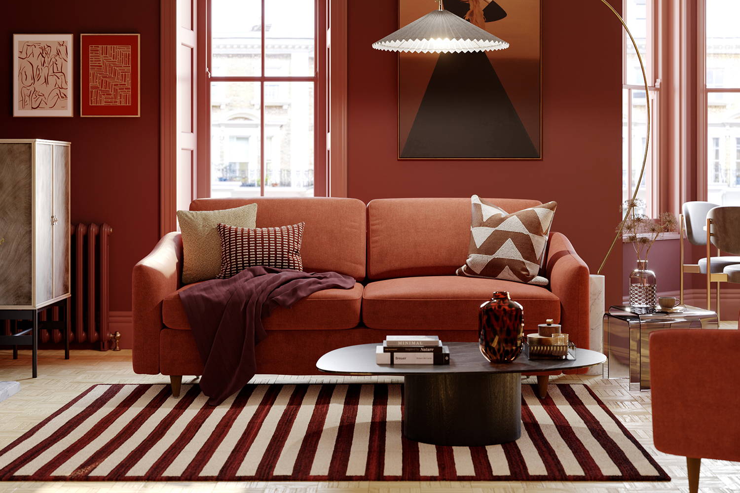 Monochromatic Spice living oom with rebel 3 seaterr sofa bed