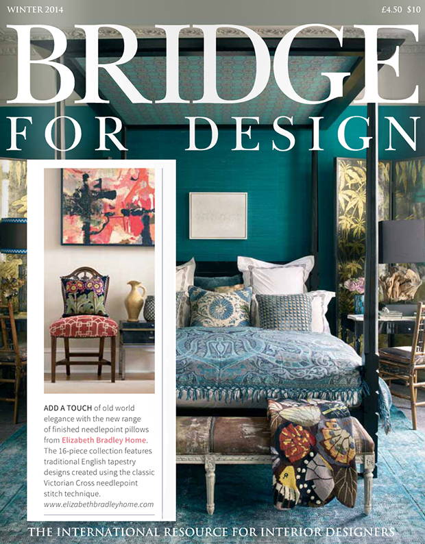 Bridge for Design magazine Winter 2014 featuring the Auricula needlepoint pillow