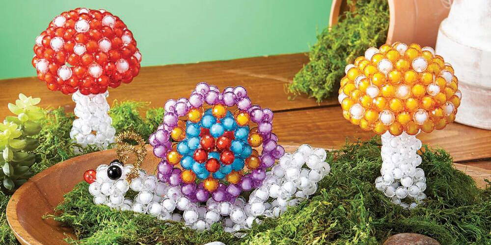 Bubble beads beading crafts - mushrooms