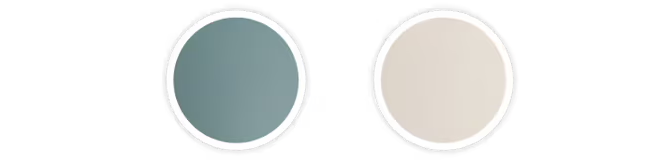 Two circular color swatches, one teal and one beige.