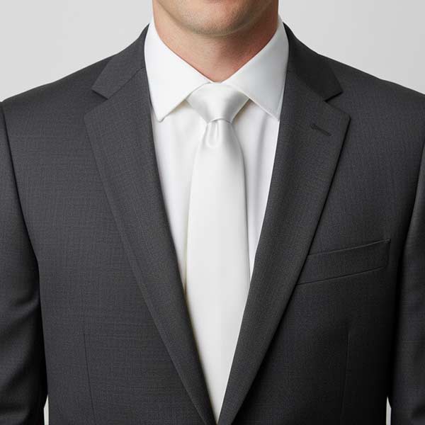 Man wearing a white tie with a charcoal suit