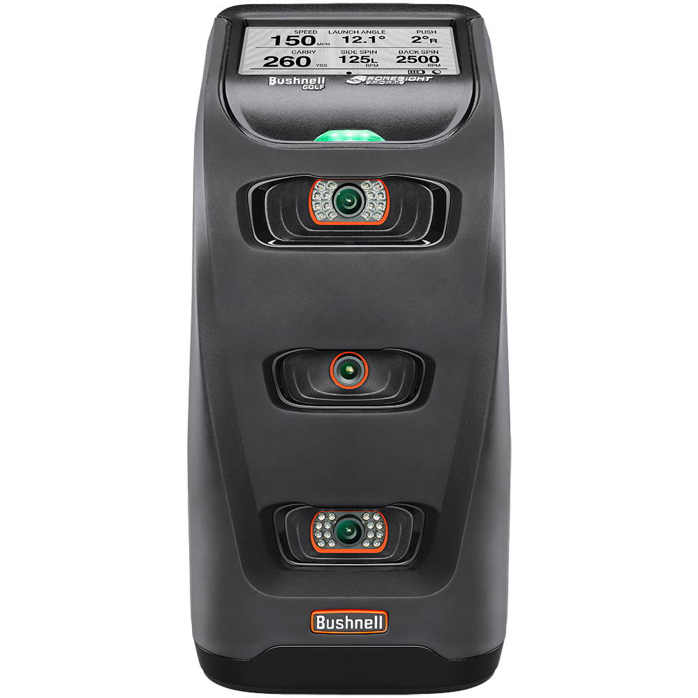 Front view of the Bushnell Launch Pro golf launch monitor and simulator 
