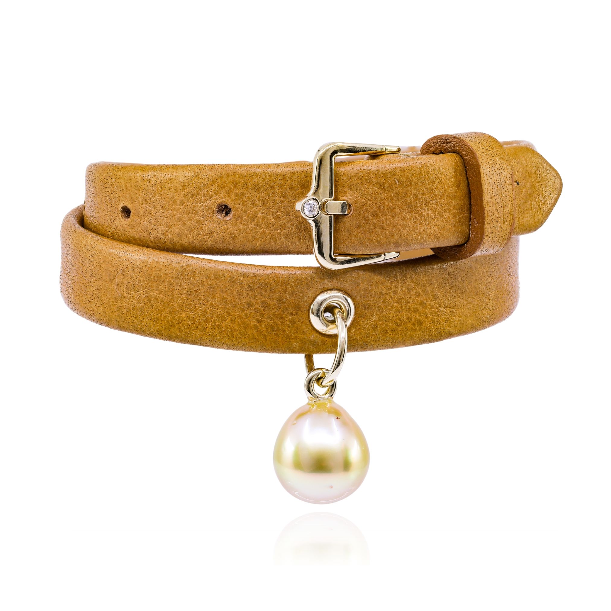 brown leather wrap bracelet with pearl drop by Nina
