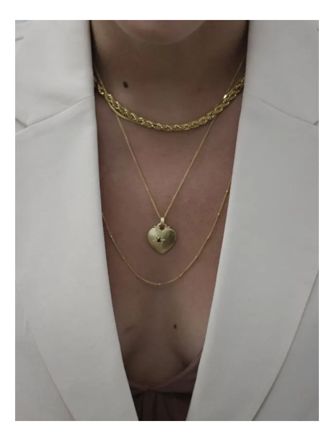Romantic Set - Da Vinci vintage chunky chain, Janis gold heart pendant with onyx stone and delicate minimalist Stockholm Chain