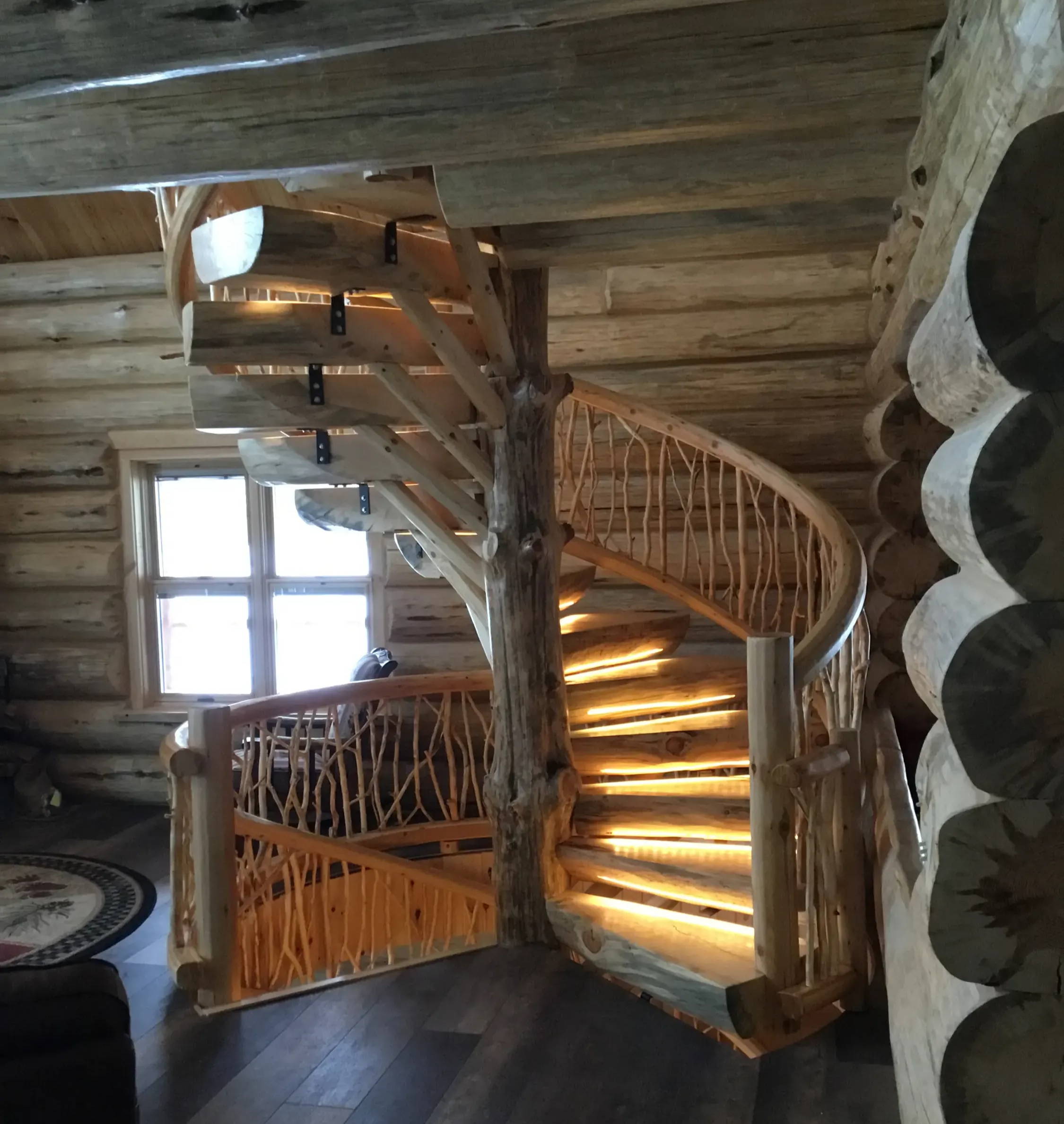 Spiral log stair case