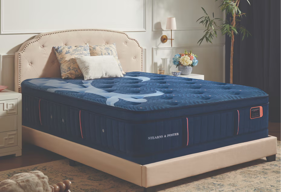 A luxurious mattress in a stylish bedroom setting.