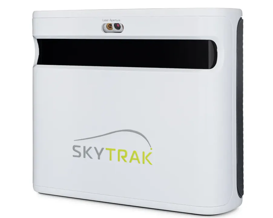 Front view of the new SkyTrak+ golf launch monitor slightly angled to the left