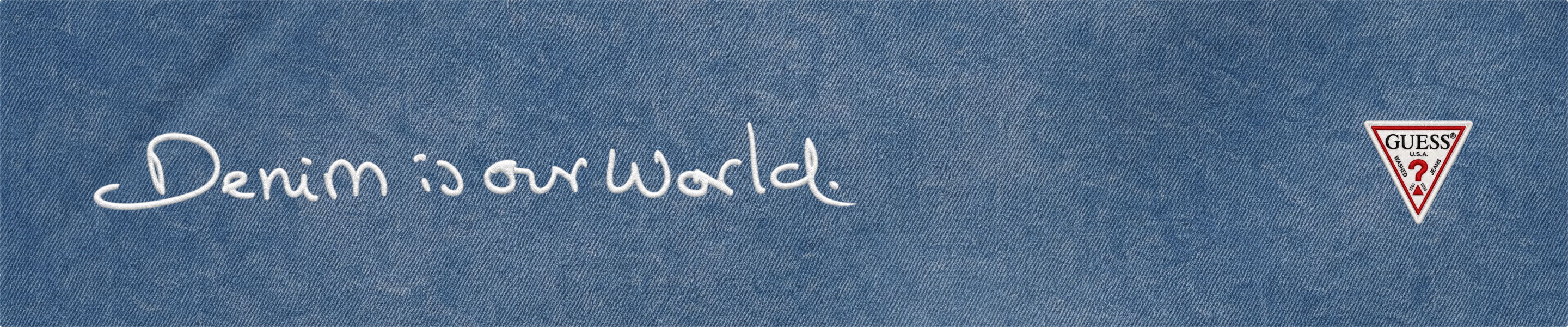 Denim's on world text on denim blue background.