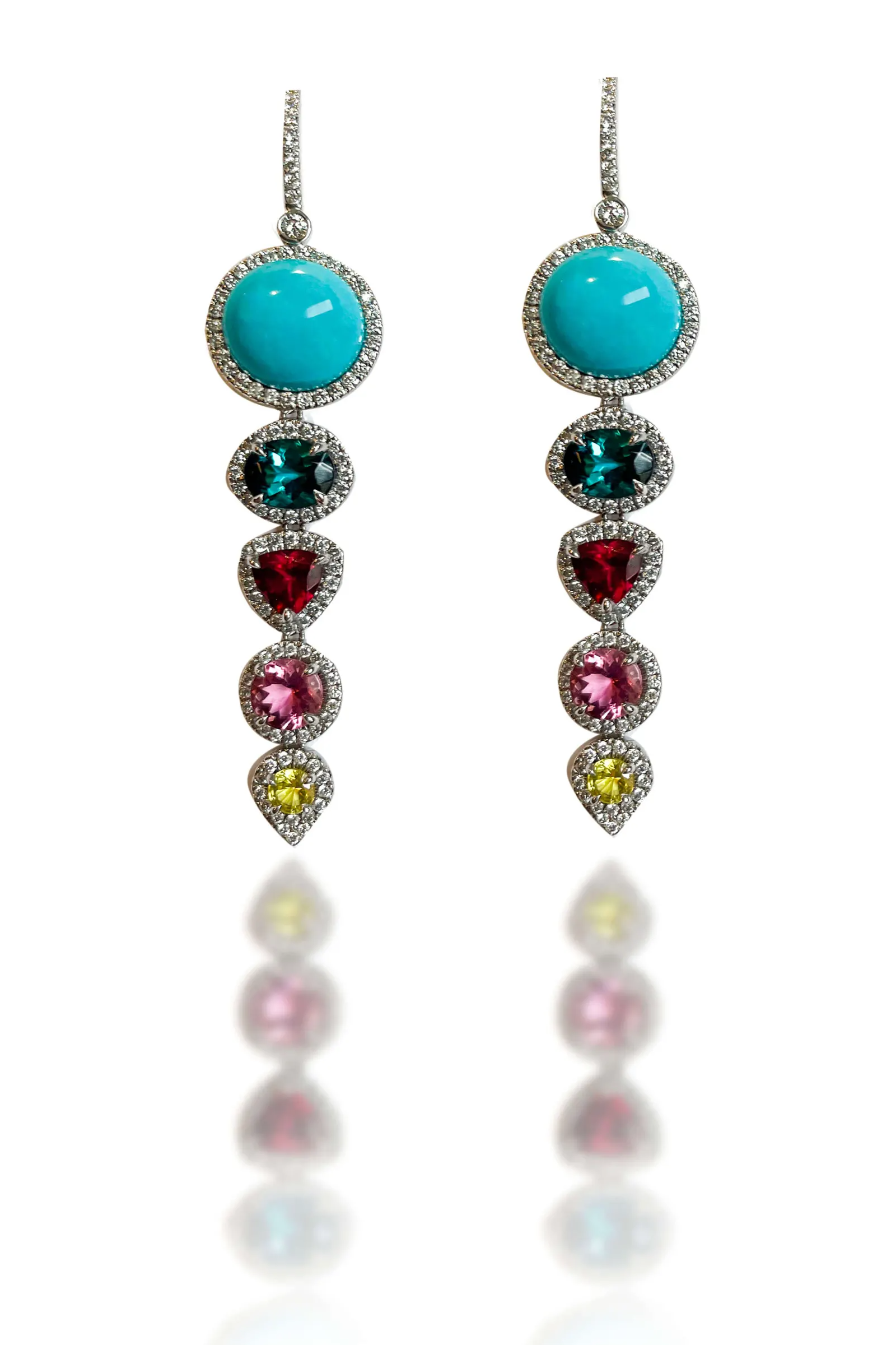 one of a kind gemstone and turquoise earrings