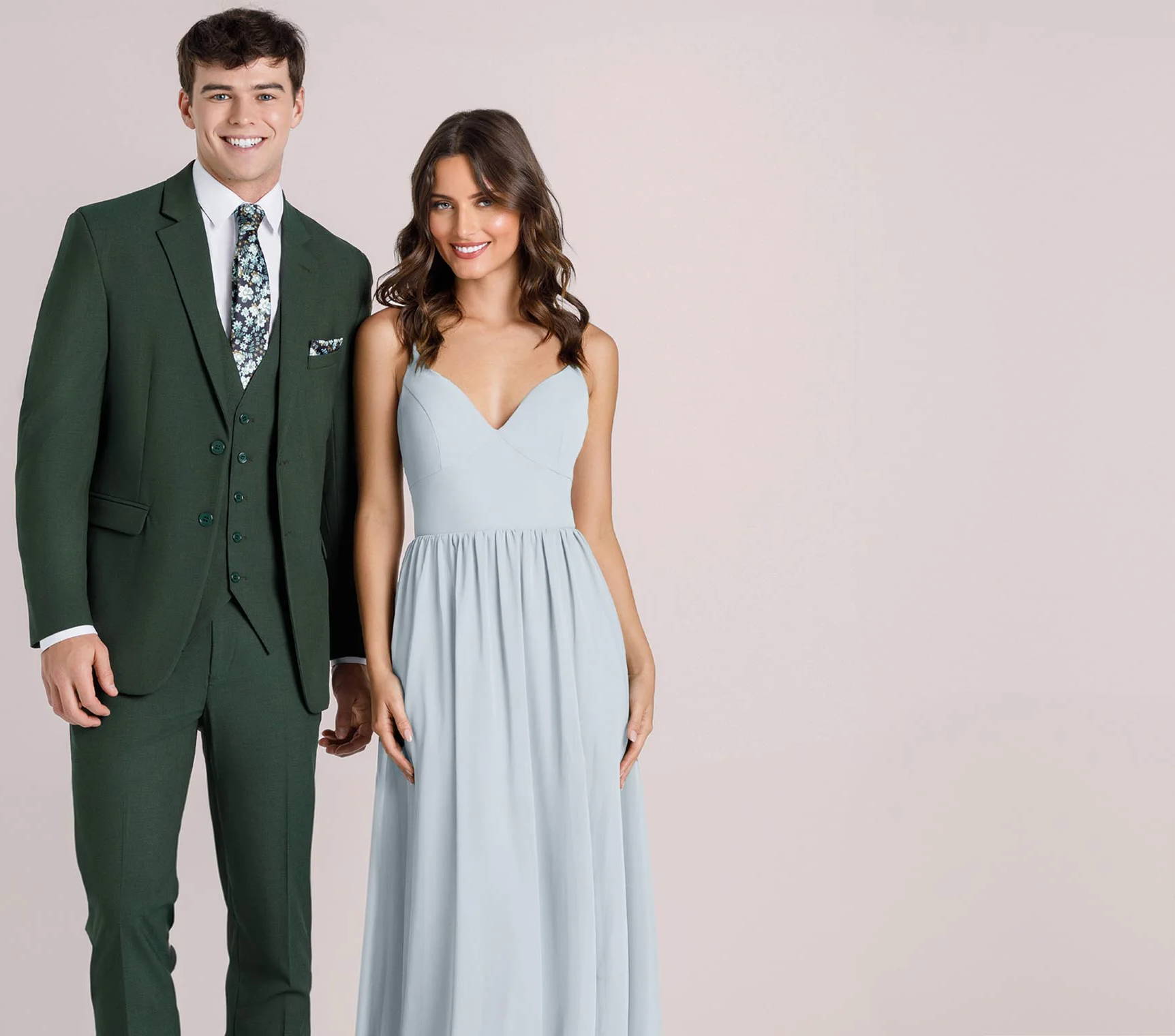 Olive Green Suit + Fog Bridesmaid Dress