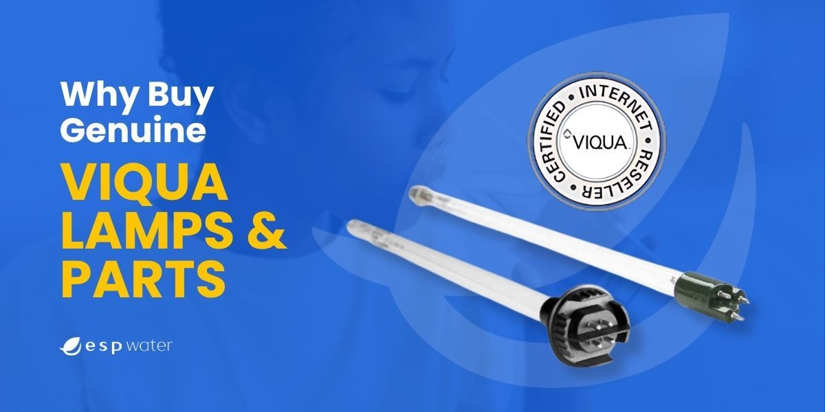 Genuine VIQUA lamps and parts with certification badge on a blue background.