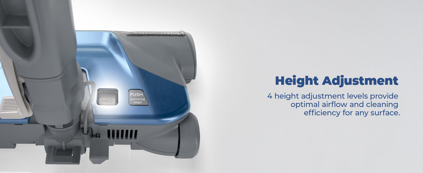 Height adjustment feature for improved cleaning efficiency on any surface.