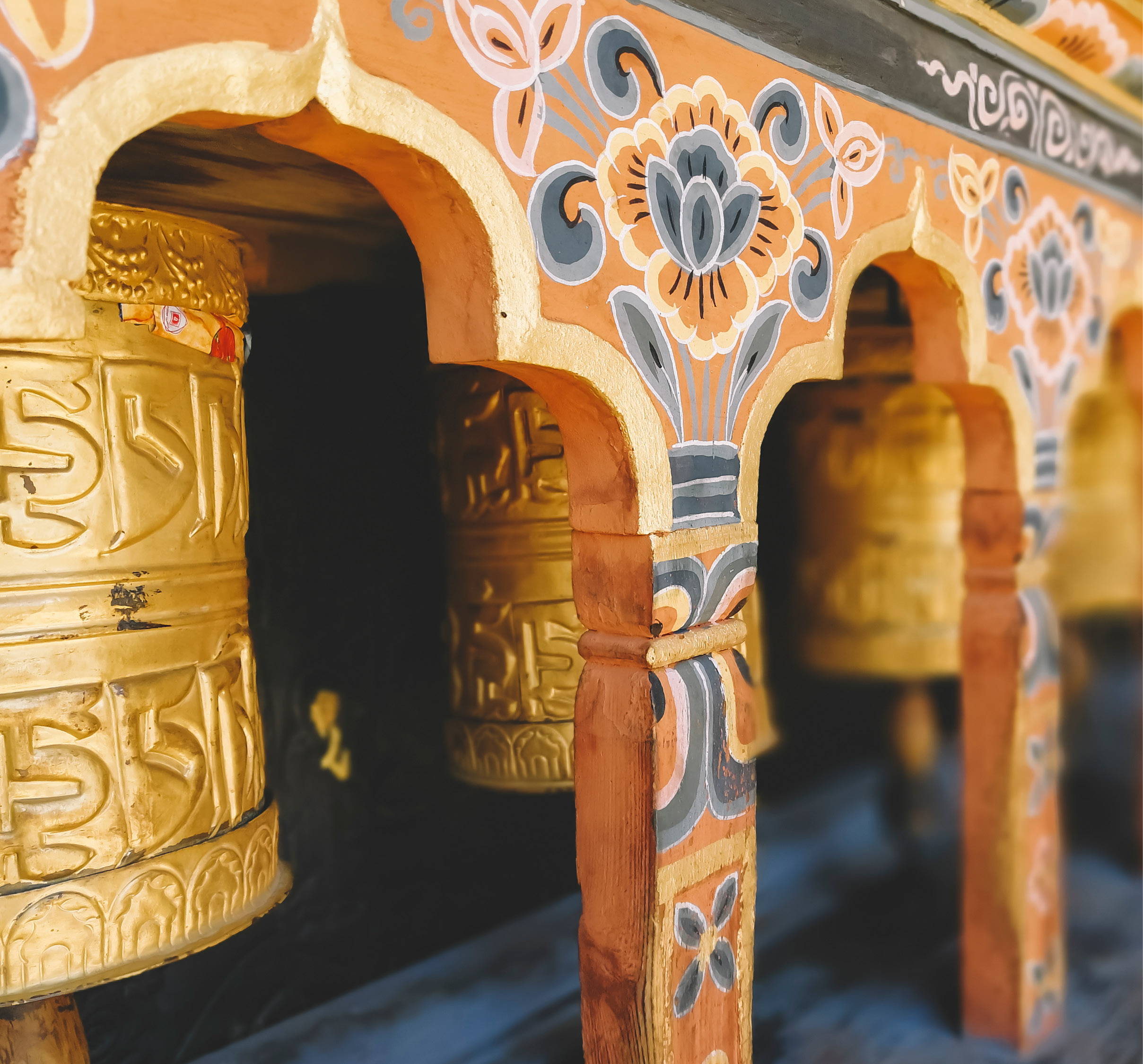 pillars in Bhutan monastery