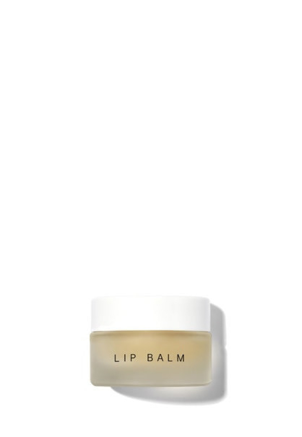 A small jar of lip balm with a white lid.