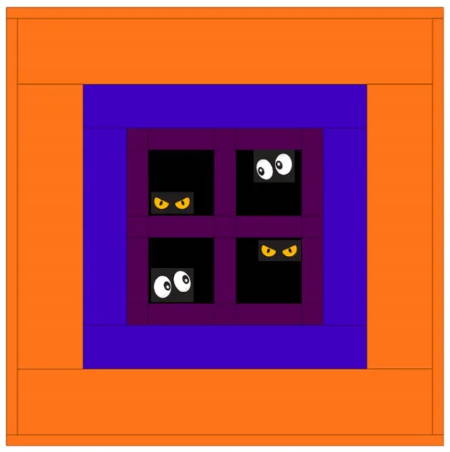 Halloween Scary Ghost Eyes Mini Quilt made of 4 Block Quilt top with Sashing and 2 Borders