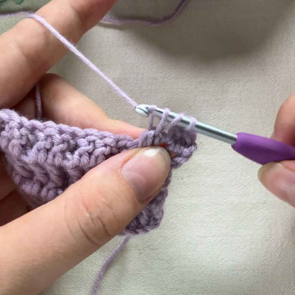 Reliefstäbchen Schritt 6: Hole den Faden durch die ersten beiden Maschen.