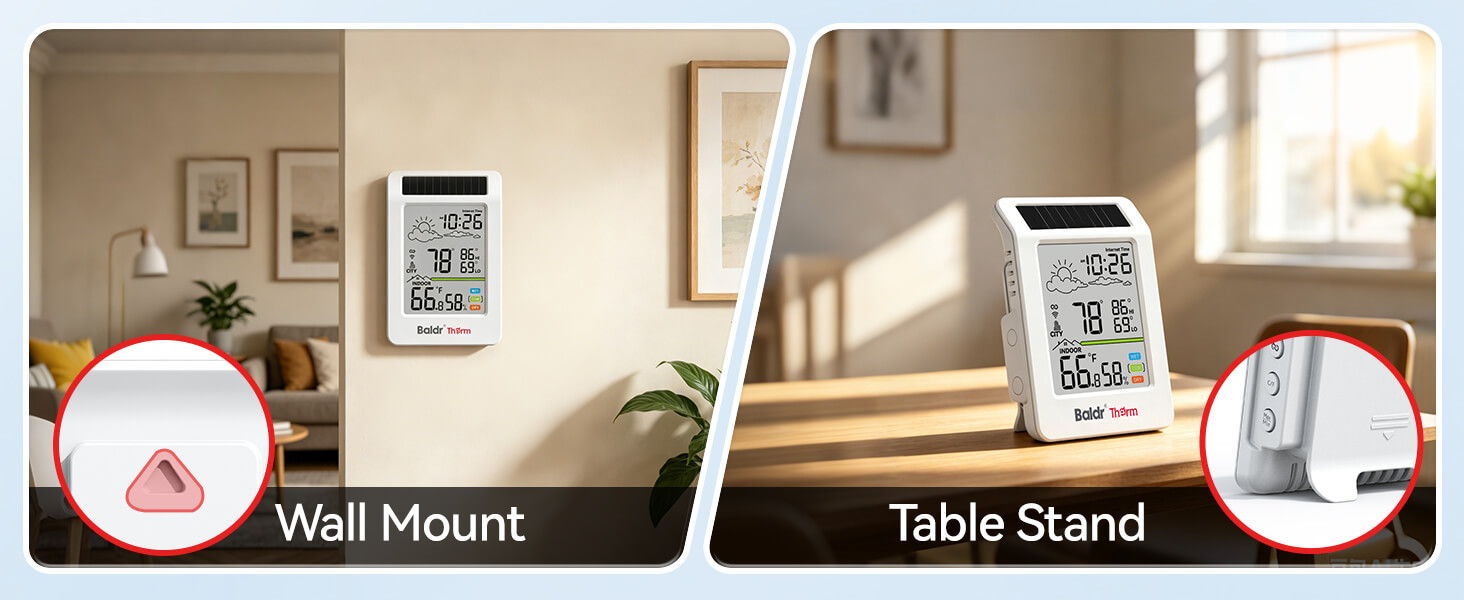 Wall mount and table stand options for a device display.