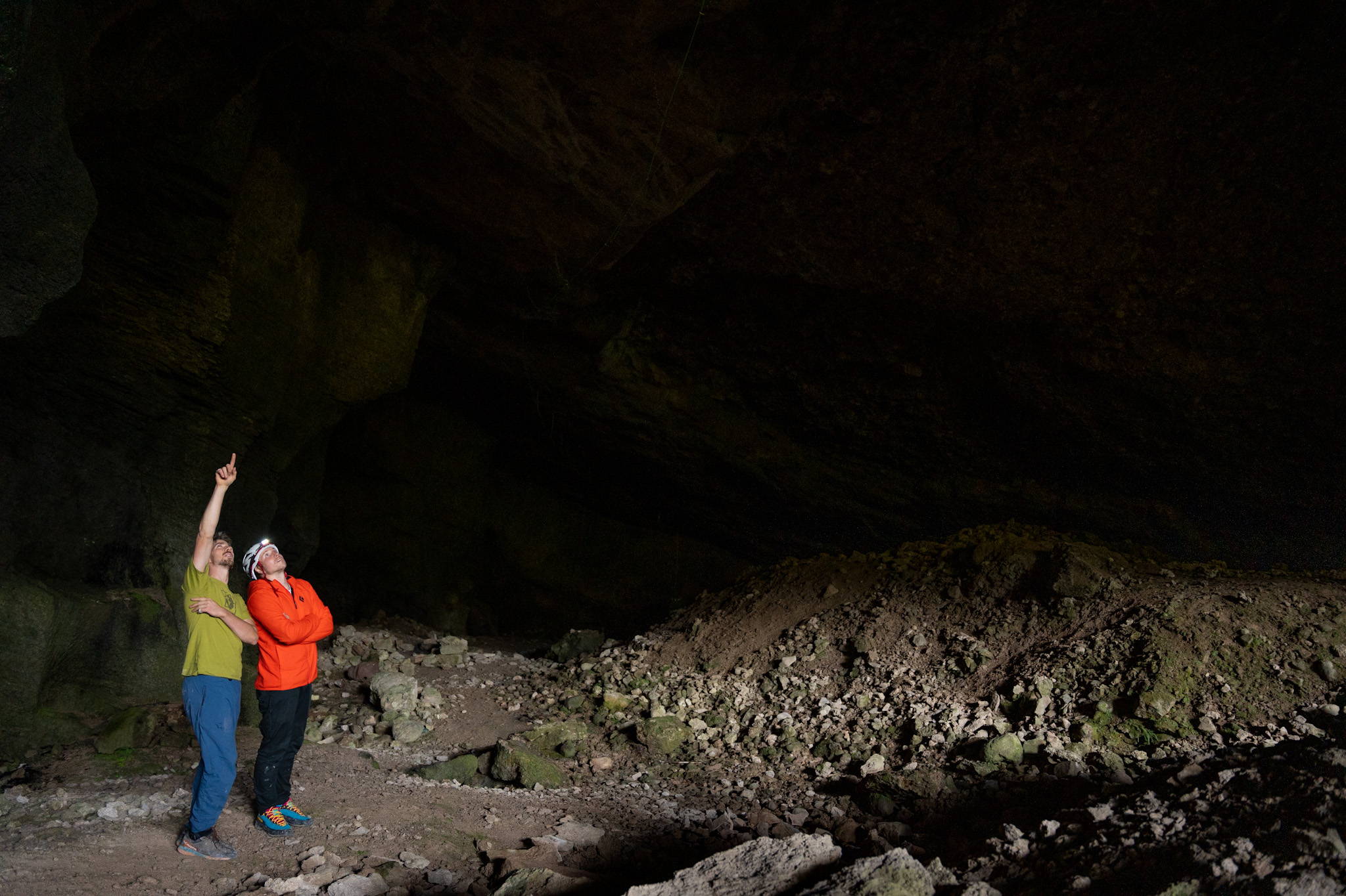 Kevin and Joe inspecting the cave