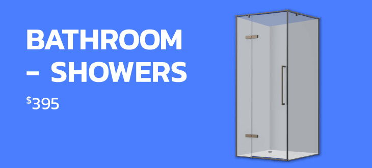 Bathroom shower display with price.