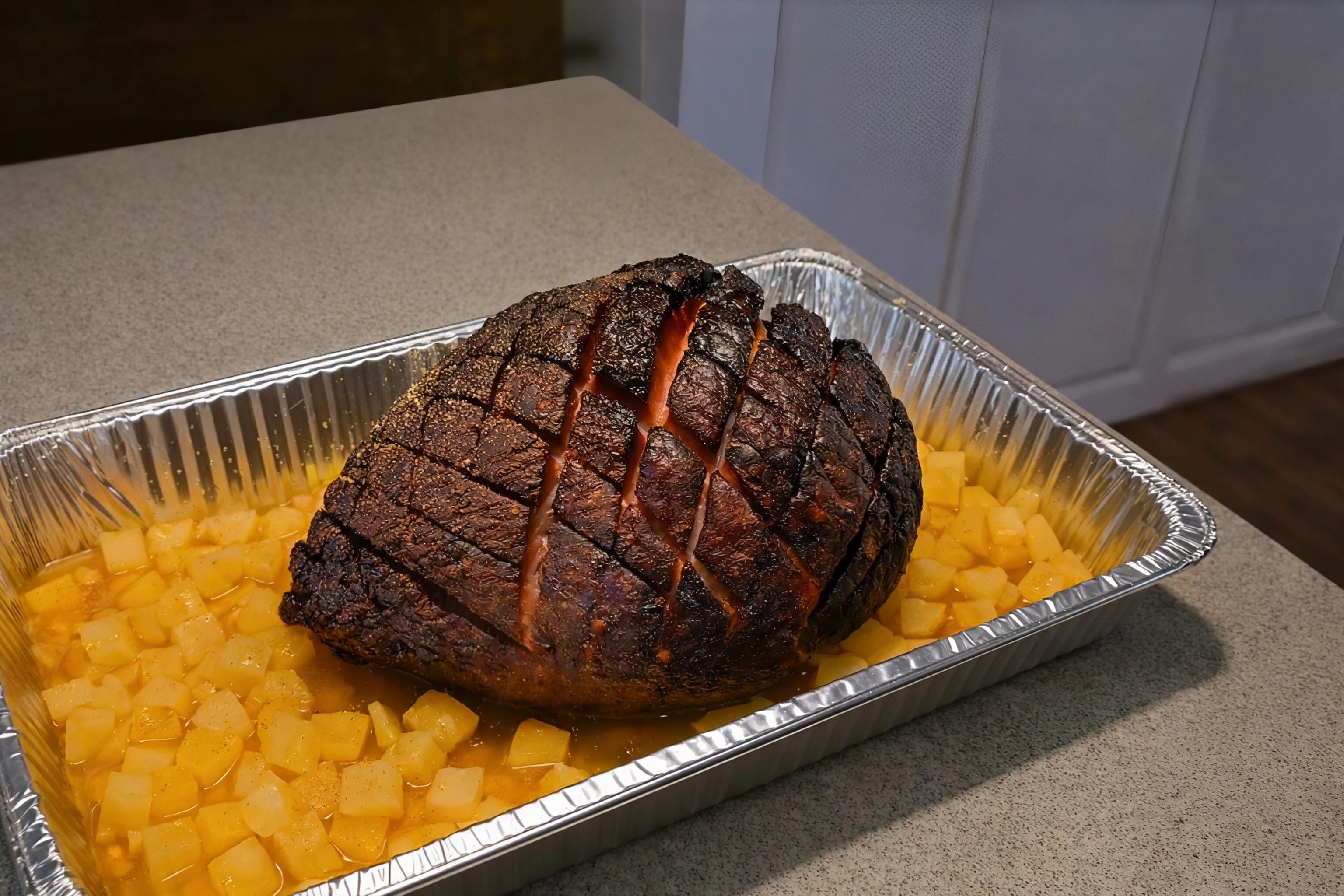 Hand-sliced ham, pineapple smoked meat, festive feast, multi-person meal