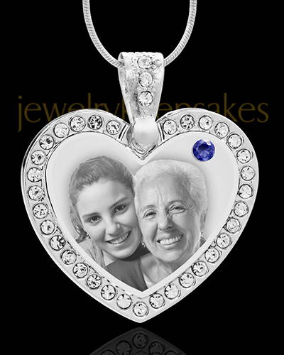 Silver Gem Heart Birthstone Photo Pendant