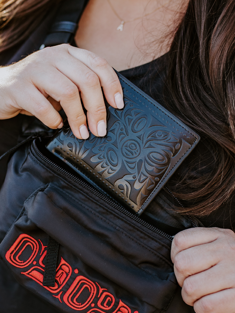 Salish Eagle Leather Embossed Wallet by Joe Wilson-Sxwaset