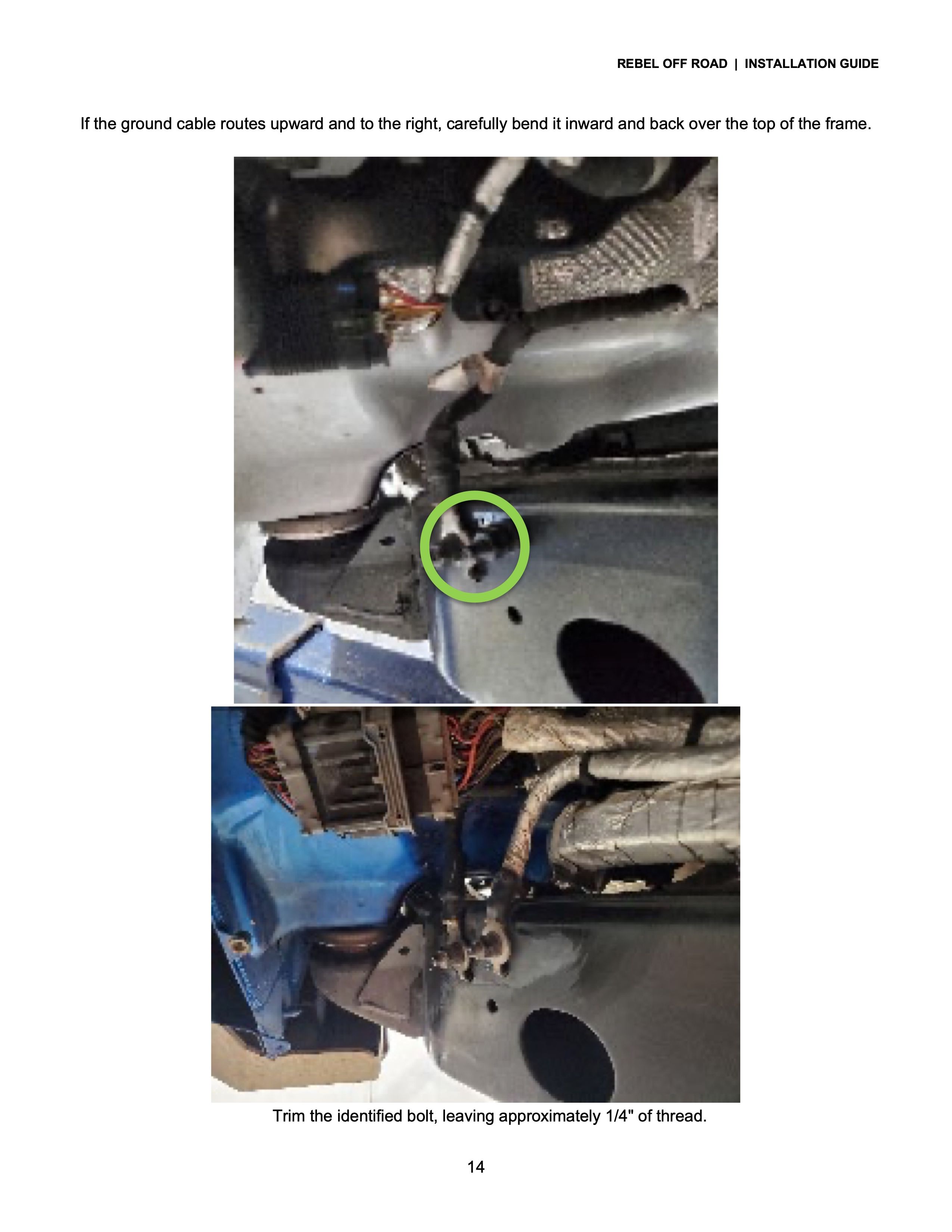 Image shows vehicle underbody with highlighted components and instructions for installation.